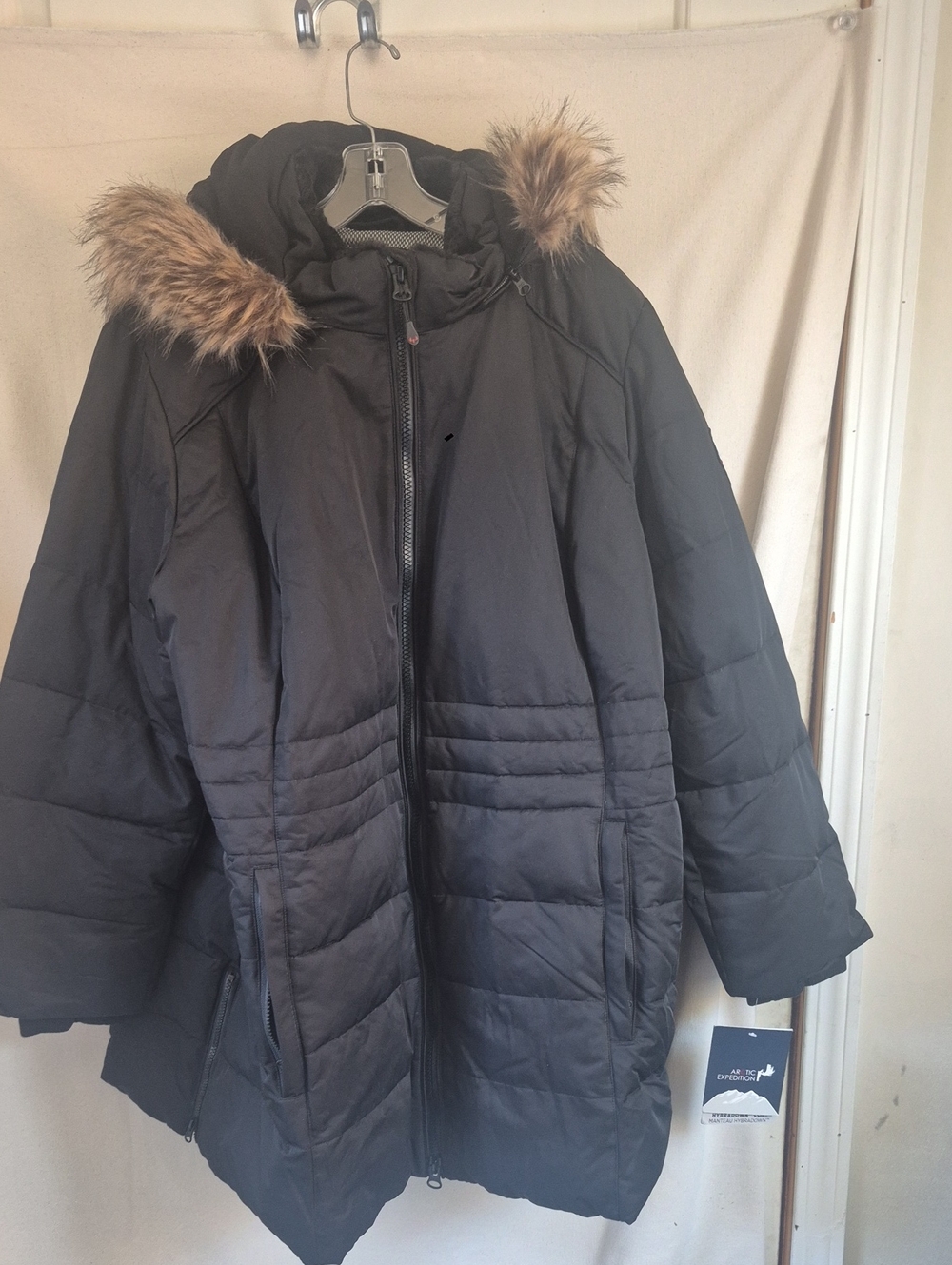 Arctic Expedition Women's Black Winter Coat with Faux Fur Hood